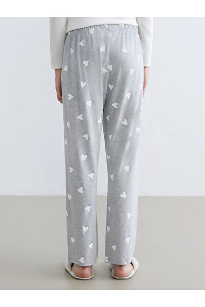 LC Waikiki Gray Elastic Waist Heart Printed Women's Pajama Bottoms
