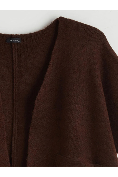 LC Waikiki Brown Shawl Collar Oversized Women's Knitwear Poncho