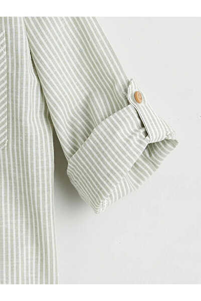 LC Waikiki Green Striped Linen Blend Boys' Shirt