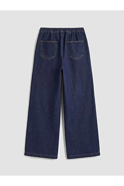 LC Waikiki Navy Blue Elastic Waist Wideleg Women's Jean Trousers