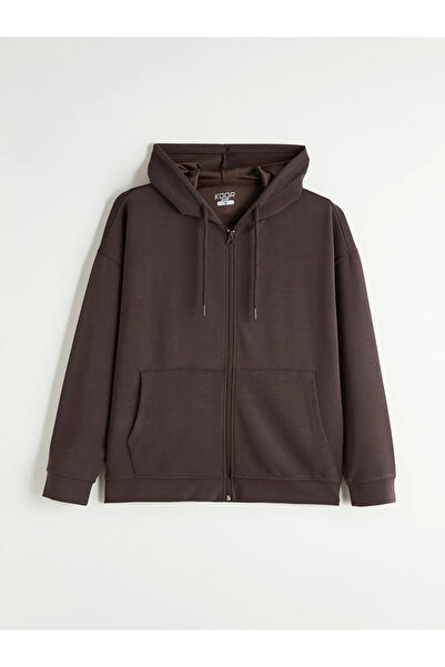 LC Waikiki Brown Hooded Soft Touch Women's Zippered Sweatshirt