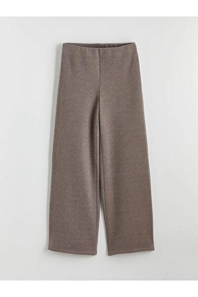 LC Waikiki Brown Wide Leg Women's Knitwear Trousers with Elastic Waist