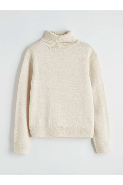LC Waikiki Ecru Turtleneck Girl's Knitwear Sweater