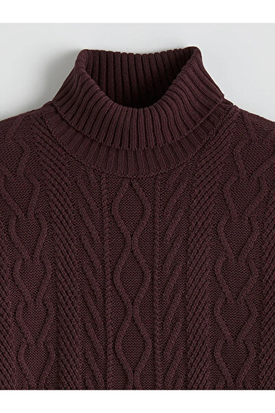 LC Waikiki Pulover tricotat pentru bărbați, tip guler rulat, culoare prune