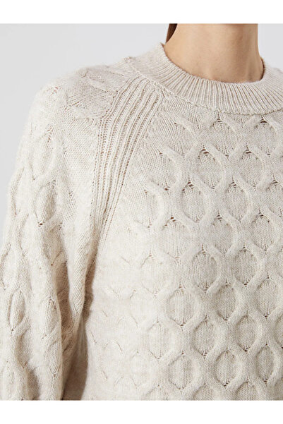 LC Waikiki Pulover de tricotat pentru femei, bej guler rotund cu model propriu