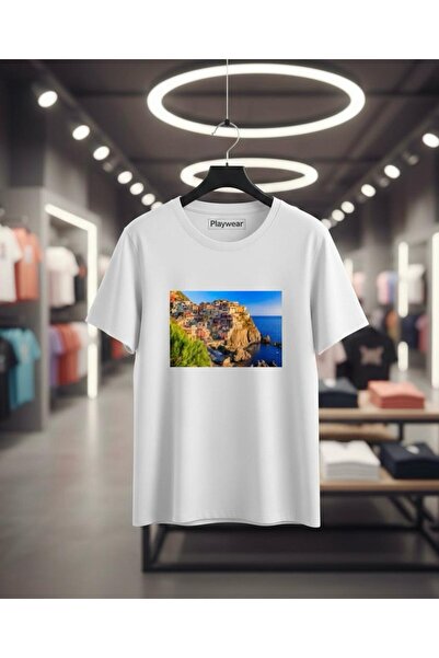 playwear تي شيرت PLAY WEAR للجنسين بقصة فضفاضة مطبوع عليه ITALY V7 برقبة دائرية