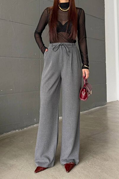 BE CHİC Pantaloni de damă cu șireturi, cu buzunare, cu talie înaltă, din țesă...