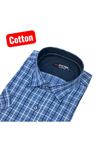 EREN STYLE Slim Fit Plaid Cotton Short Sleeve Shirt Without Pockets (Slim Fit...