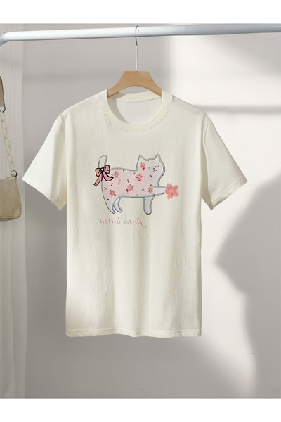 ELAN WEAR Printed Oversize Women'S/Men's Unisex White Tshirt
