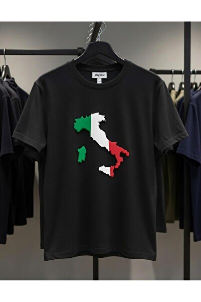 playwear تي شيرت PLAY WEAR للجنسين بقصة فضفاضة مطبوع عليه ITALY V6 برقبة دائرية