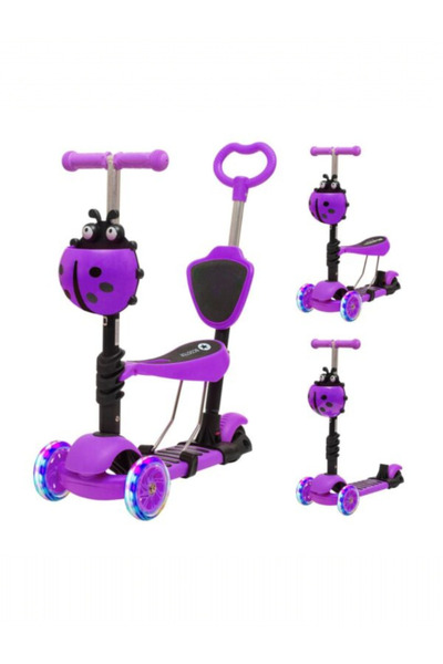 OEM 5 in 1 children's scooter with light-up wheels, parental handle, seat, La...