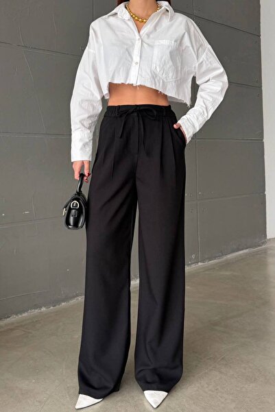 BE CHİC Pantaloni de damă cu șireturi, cu buzunare, cu talie înaltă, din țesă...