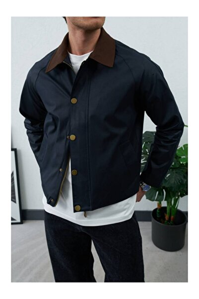 perasttesktil Men's Lined Waxed Fabric Buttoned Zippered Jacket