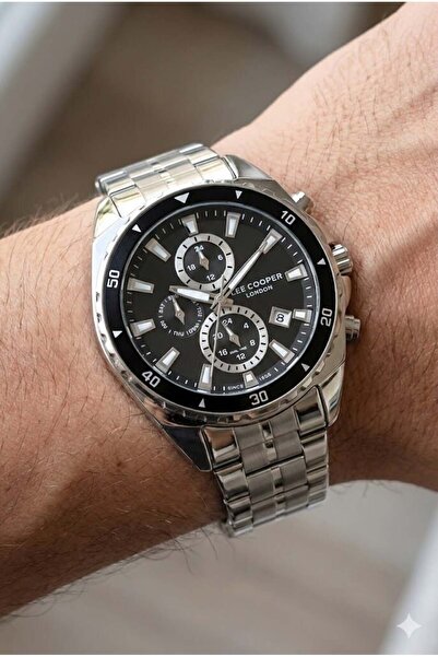 Lee Cooper 43mm Steel Case Black Sport Dial Silver Color Steel Band Men's Wri...