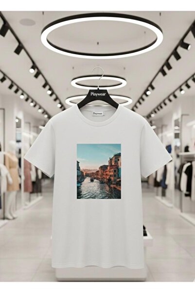 playwear تي شيرت PLAY WEAR للجنسين بقصة فضفاضة مطبوع عليه ITALY V14 برقبة دائرية