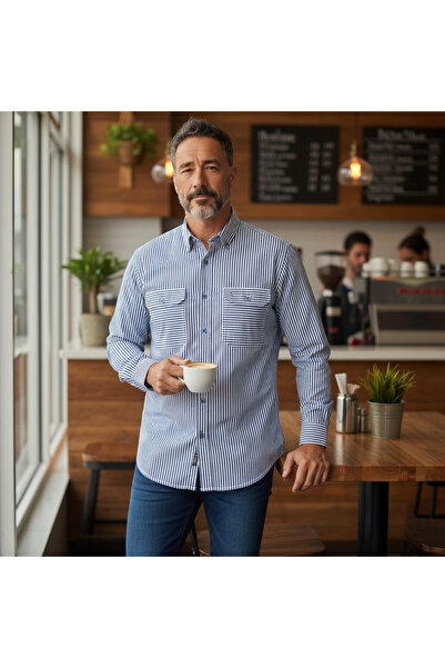 EREN STYLE Classic Cotton Long Sleeve Shirt with Double Pockets (Regular Fit)