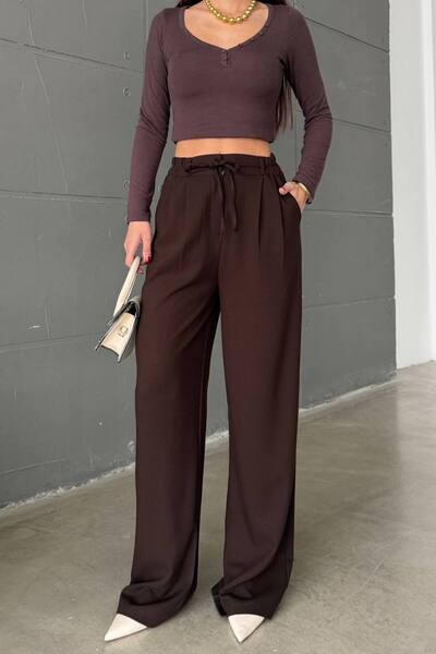 BE CHİC Women's Lace-Up Pocketed High Waist Polyviscon Premium Fabric Loose L...