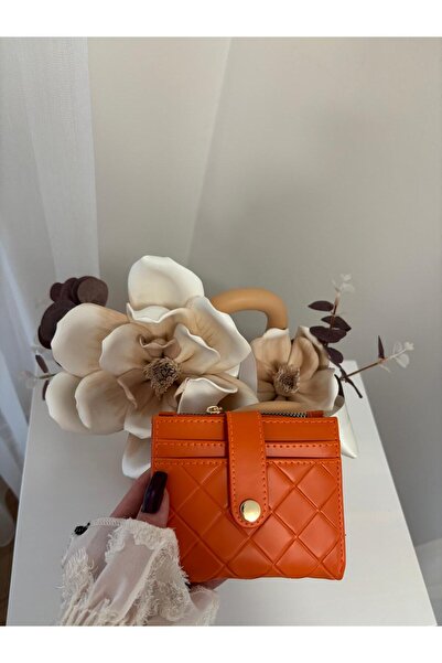 Laletto Kadın Kapitone Detaylı Suni Deri Turuncu Cüzdan