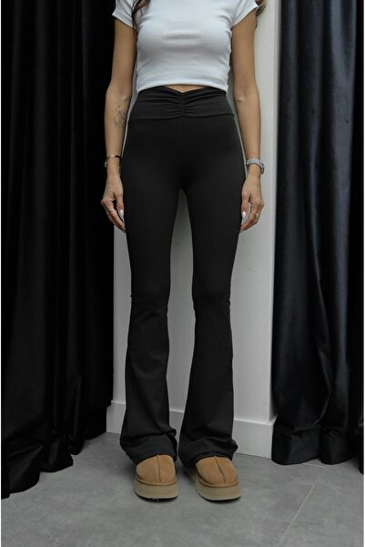 Havoş Black Draped Detailed Leggings