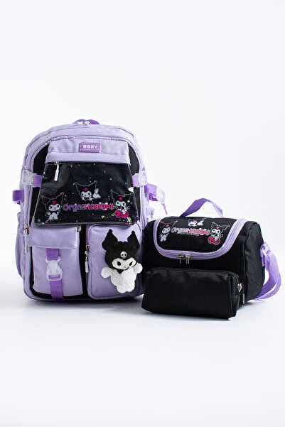 Roxy Set de geantă școlară Kuromi Korean Kawaii – Rucsac + Cutie de prânz + S...
