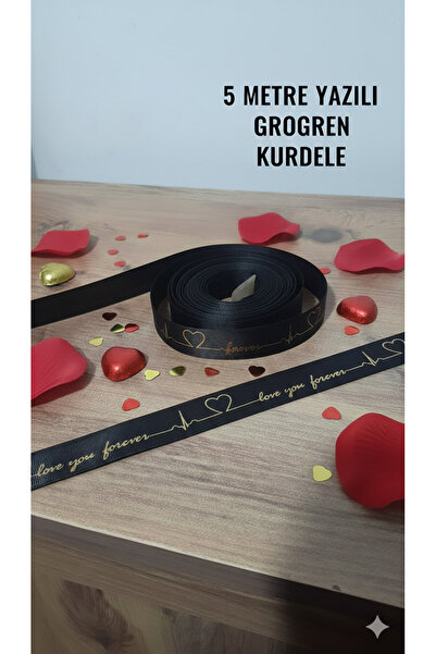 serap çiçekçilik Siyah Love You Forever' Yazılı Grogren Kurdele (5 Metre) Alt...