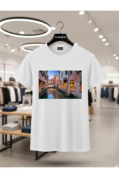 playwear تي شيرت PLAY WEAR للجنسين بقصة فضفاضة مطبوع عليه ITALY V24 برقبة دائرية