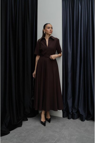 Havoş Mürdüm Ward Slim Belted Dress