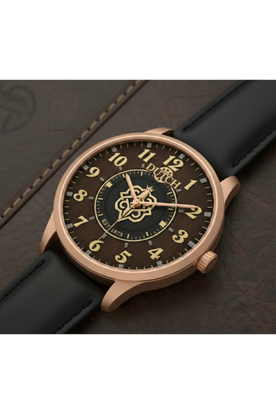 DUTCH STORE Royal Numbers Watch – Smooth black leather and brass bezel