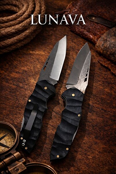 LUNAVA Çakı & Bıçak Siyah Ahşap Çakı Paslanmaz Çelik yapı Bele Takılabilir