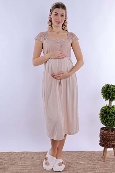 ByLohusa Pamuk paket noćne haljine za trudnice sa funkcijom dojenja - bež