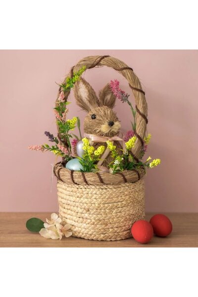 OEM Easter Decorative Basket Decorated with Bunny Eggs & Flowers Ø17x35cm