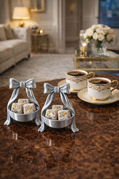 barsdepo طقم من قطعتين: وعاء تقديم صغير بتصميم فيونكة أنيقة وطبق للحلقات - وع...