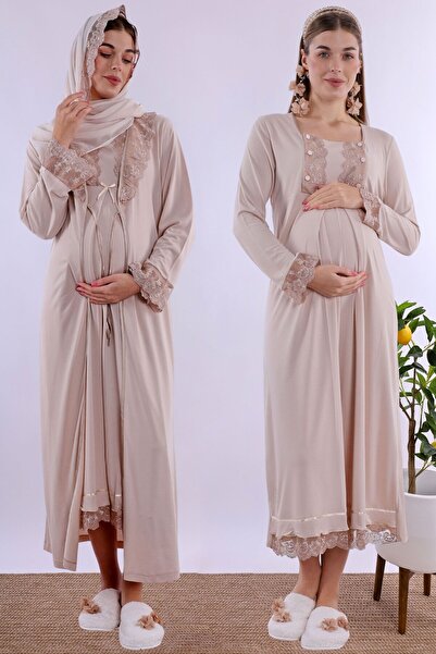 ByLohusa Set de cămașă de noapte pentru gravide și postpartum, cu tesut moale...