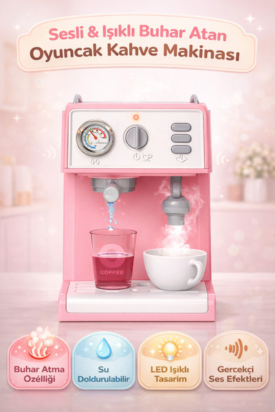 Magicway Sesli Işıklı Buhar Sprey Atan Ve Su Hazneli Su Akıtmalı Kahve Makine...