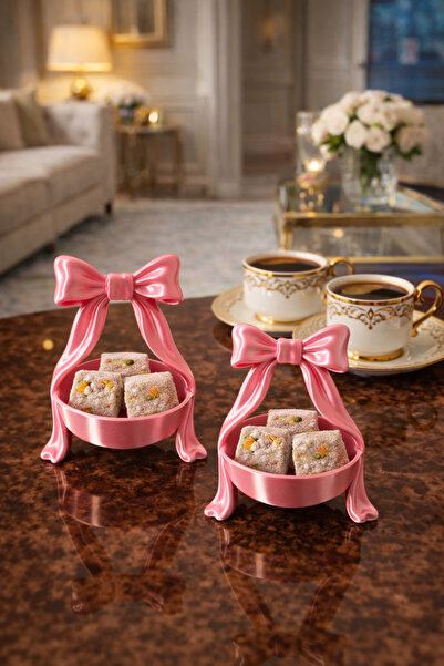 barsdepo 2'Li Coquette Fiyonk Tasarımlı Mini Sunumluk & Yüzük Tabağı - Dekora...