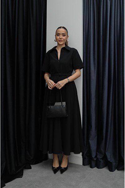 Havoş Black Ward Slim Belted Dress