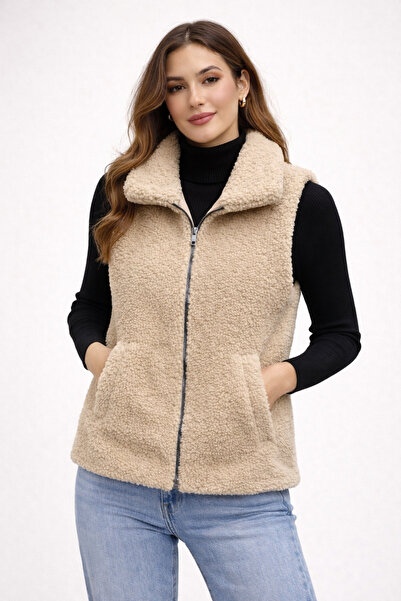 PENGORA Welsoft Lamb Pattern Plush Women's Vest Lined with Double Pockets Com...