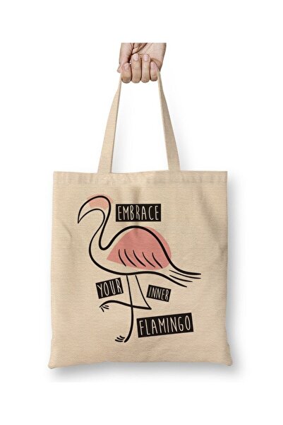 Toyaso حقيبة تسوق من القماش الأبيض بتصميم فلامينجو من Embrace Your Inner Flam...