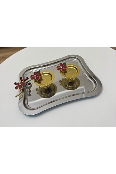 SEVA ÇELİK SÖZ NİŞAN YÜZÜK TEPSİ SET ÇELİK KIRMIZI ÇİÇEKLİ TEPSİ VE GOLD YÜZÜ...
