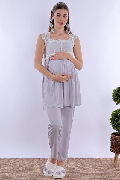 ByLohusa Cotton Comfortable Cut Maternity Pajama Set with Breastfeeding Featu...