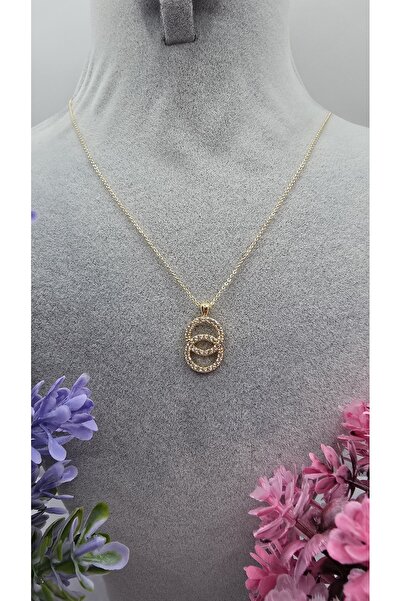 ahsenaksesuar2025 Gold Color Double Ring Infinity Necklace with Zircon Stone,...