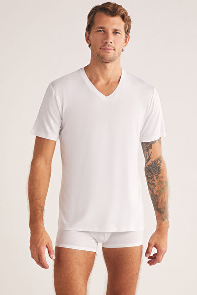 Kom Men's Modal V-Neck Undershirt/T-Shirt (with Socks as a Gift)