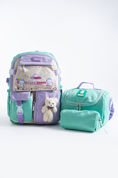 Roxy Set de geantă școlară coreeană Kawaii cu ursuleț de pluș – Rucsac + Cuti...