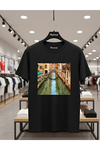 playwear تي شيرت PLAY WEAR للجنسين بقصة فضفاضة مطبوع عليه ITALY V22 برقبة دائرية