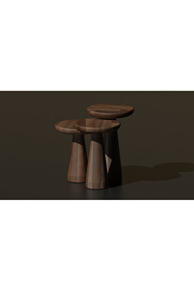 Ekübya Home Gerçek Ceviz (Orjinal) Mantar Sehpa Takımı - 3 Adet