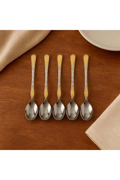 Generic Luxury Serving Spoon Set with Golden Pattern - 6 Pieces