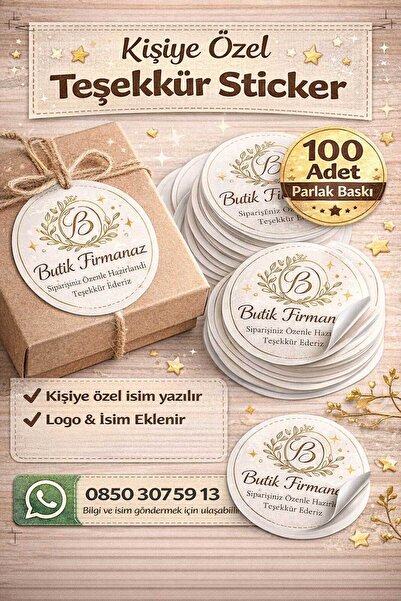 SemiramiS Rozet 100 Adet Kişiye Özel Teşekkür Sticker 4 cm Yuvarlak | Butik L...
