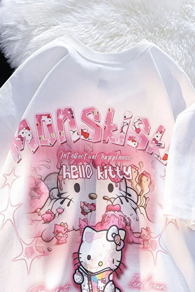 İlayda Toprak HK Τυπωμένο λευκό κοντομάνικο μπλουζάκι Oversize Unisex