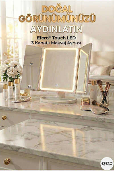 efero Çok Fonksiyonlu Standlı Büyüteçli Işıklı Şarjlı Makyaj Aynası