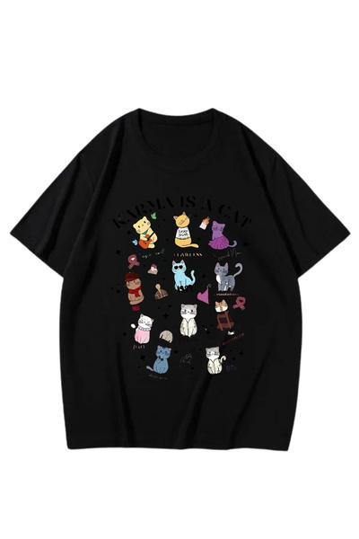 İlayda Toprak Tricou unisex oversize cu mânecă scurtă, negru, cu imprimeu Karma